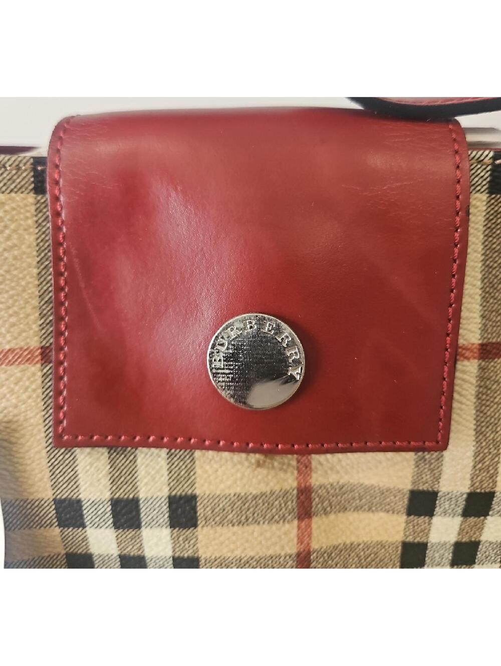 Burberry Beige Check Crossbody with Red Leather Flap - Picture 4 of 9